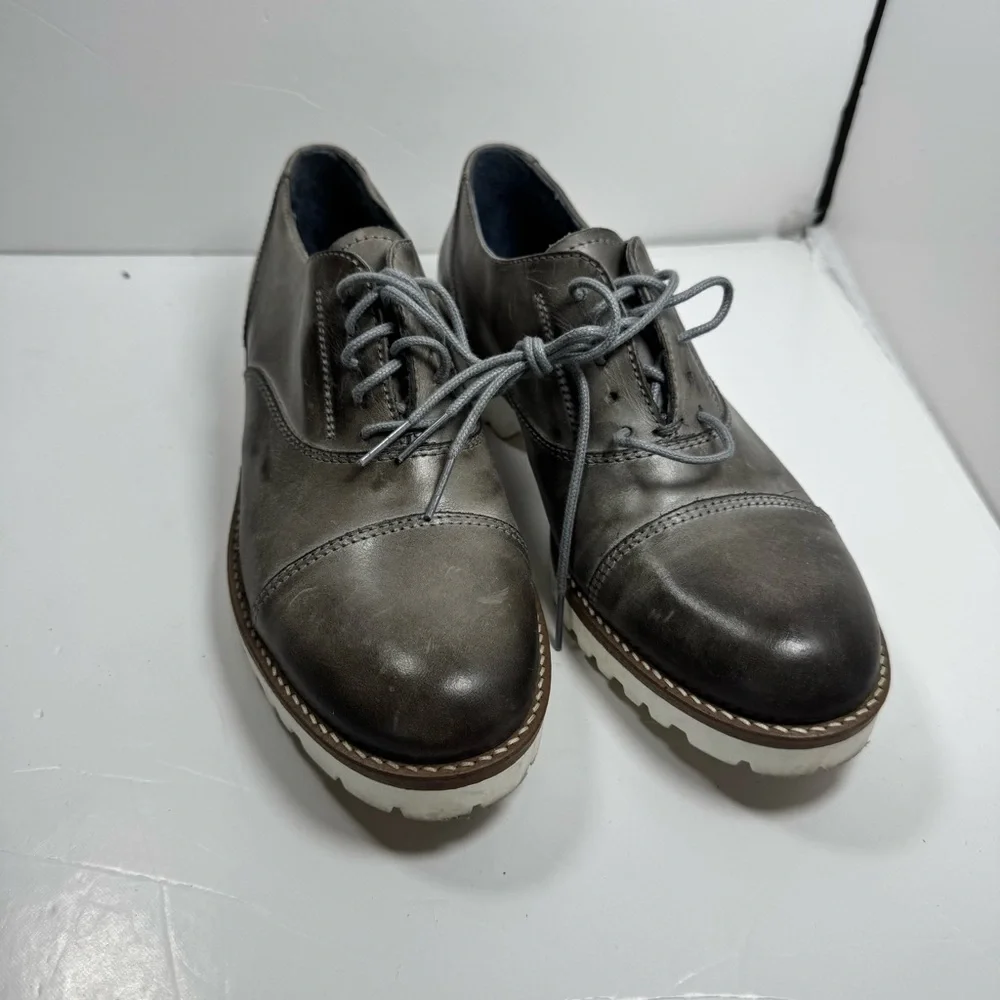 Romano Sicari Gray Leather Oxford Shoes Size 38 7.5 Women Made in Italy Academia